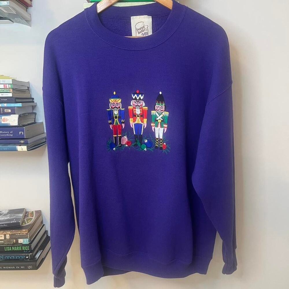 Vintage Christmas Nutcracker Peanut Butter and Jelly Brand Purple Sweatshirt L